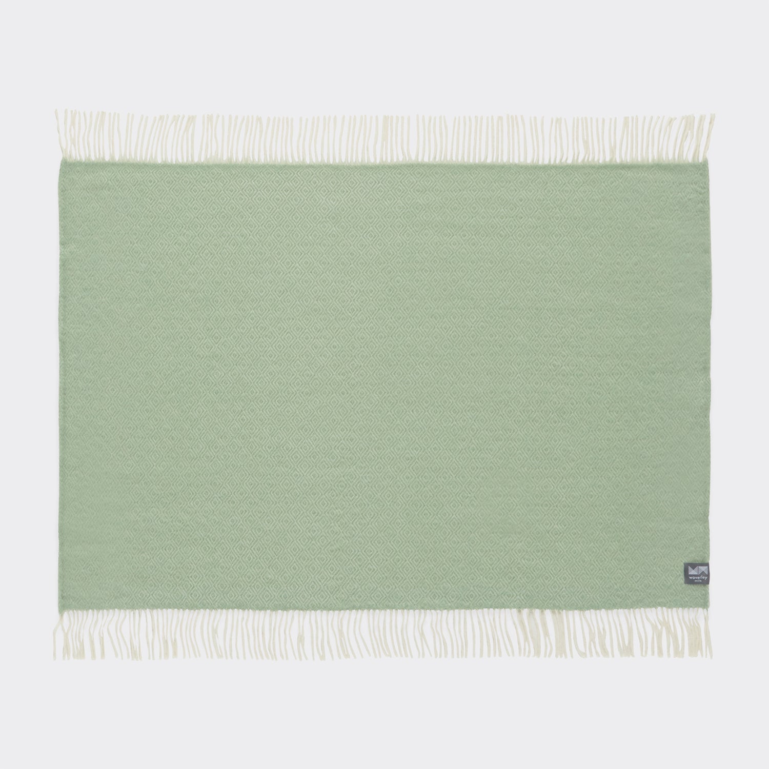 A full view of a diamond knee rug in mistletoe green.