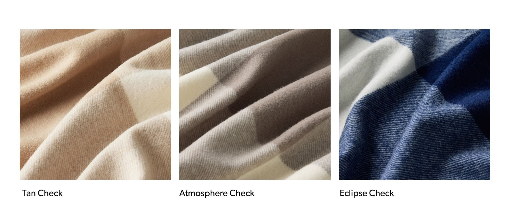 Waverley Mills' Smith's Lane Blanket in Tan Check, Atmosphere Check, and Eclipse Check 