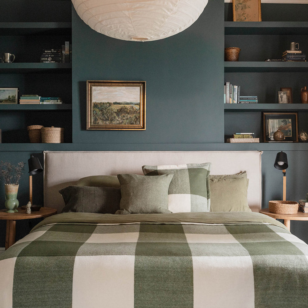 Smith's Lane European Cushion Cover in Olive Check