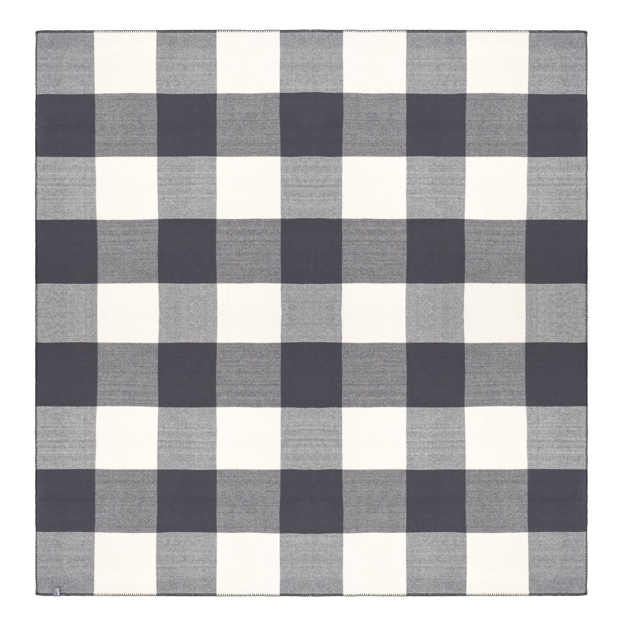 Full view of pure merino wool blanket Smiths Lane in charcoal check.