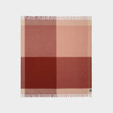 Full view of a graze picnic rug in pink and rust red.