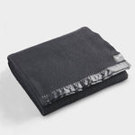 Folded Wellington blanket in charcoal with satin bound edge.