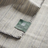 Close up of ranger stripe blanket in grey.